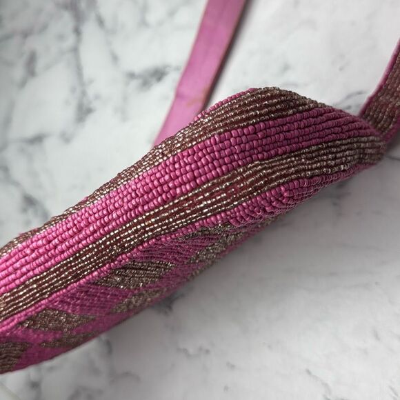 Anthropologie Pink and Brown Beaded Shoulder Bag - Picture 3 of 9